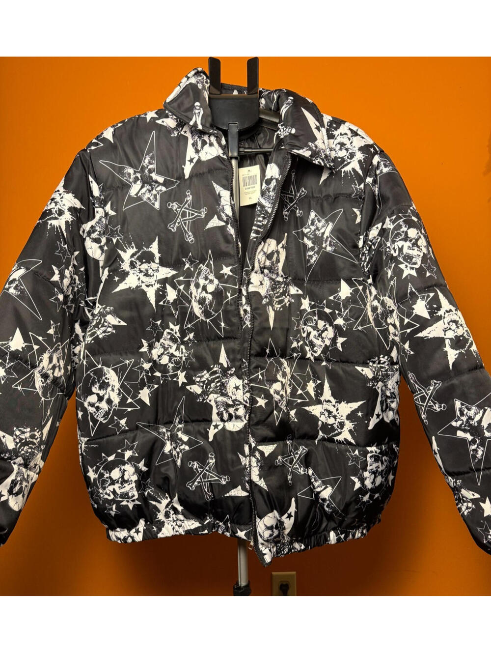 New w Tags Hot Topic Social Collision Puffer Jacket Nylon Skull and Stars XL